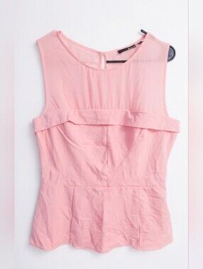 Ro & De Pink Sleeveless Peplum Top Blouse Size L Sheer Yoke Overlay